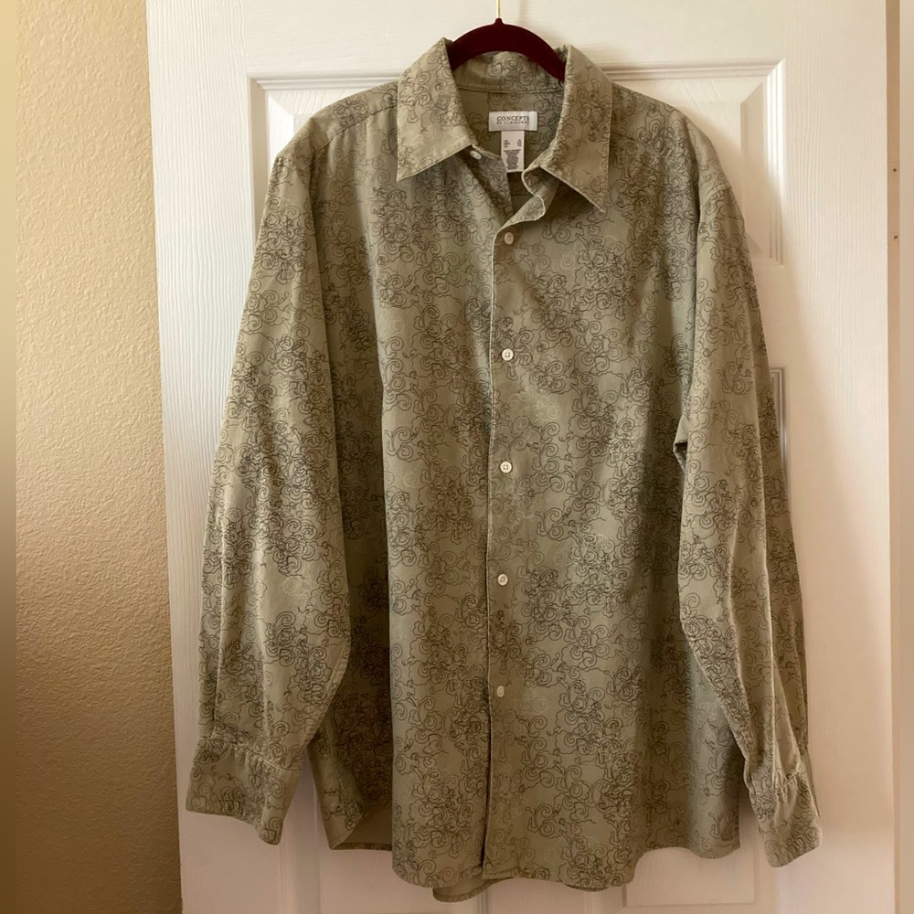 Tan Corduroy Shirt with Scroll Design